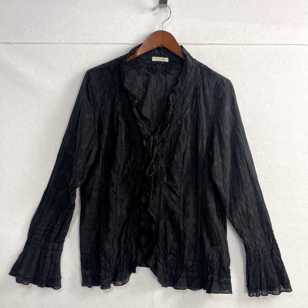 Christian Berg Stockholm Womens Size 44 US 9 Shirt Black Cotton Embroidered